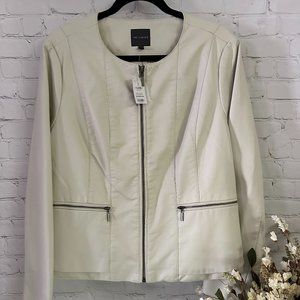 Faux Leather Jacket / Off White/Cream / Size XL